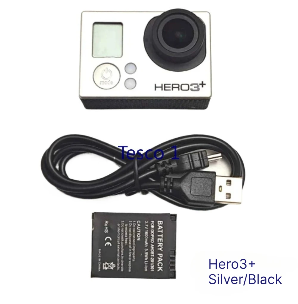 A Set for GoPro hero、hero+、hero+with LCD、 Hero3+Silver/Black Edition Action Sport Camera Accessory+Battery+Charging Data Cable
