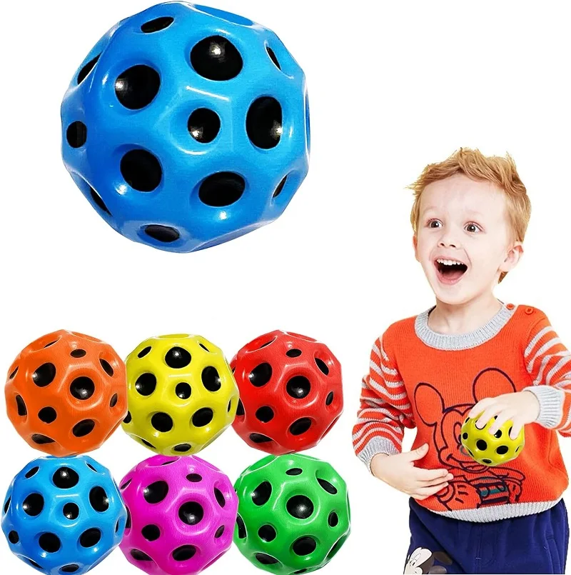 High Resilience Hole Ball Soft Bouncy Ball Anti-fall Moon Shape Porous Bouncy Ball Kids Outdoor Sport Toy Ergonomic Squeeze Ball