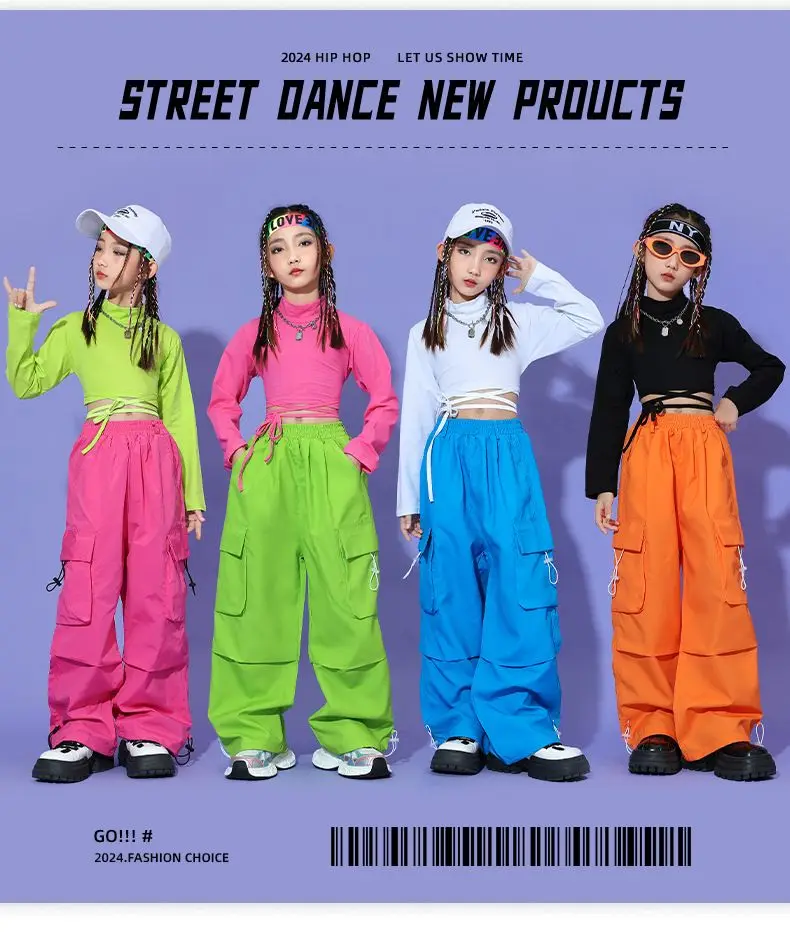 Kid Hip Hop Clothing Green Lace Up Long Sleeve T Shirt Crop Top Green Casual Cargo Pants for Girls Jazz Dance Costumes Clothes