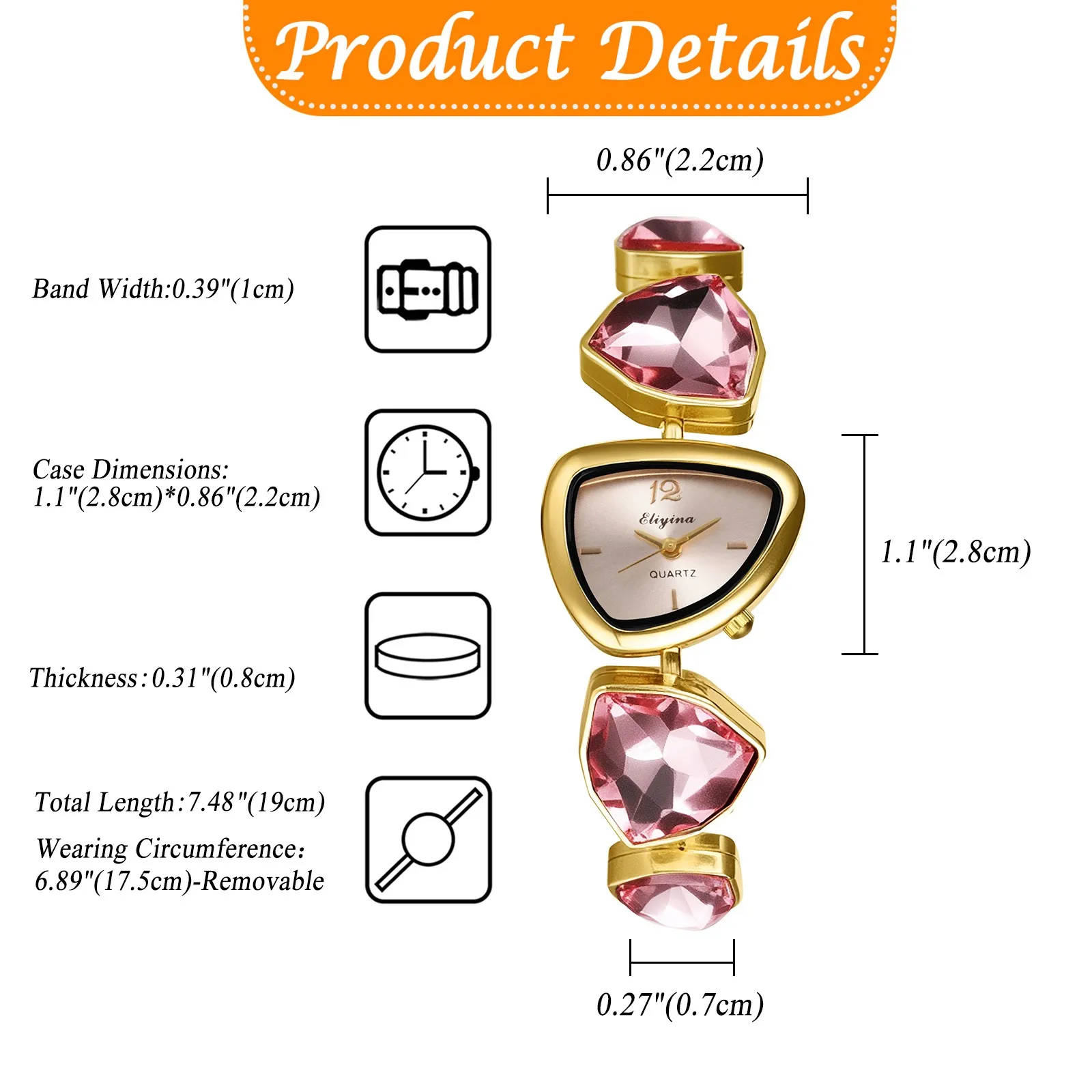 Asymmetrical Triangular Dial Birthstone Bracelet Quartz Wrist Watch for Women Unique Geometric Luxury Dress Clock Gift