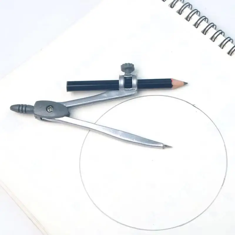 Metal Locking Compass Set Anti-Slip Precision Drawing Tool Fits 0.39 Inch Pens for Students Math Geometry Tasks