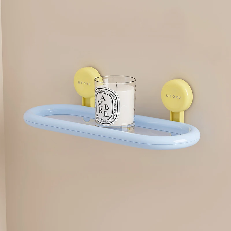 Dopamine Style Oval Suction Cup Shelf - No Drilling Bathroom Wall Mount for Shower Gel & Hand Sanitizer