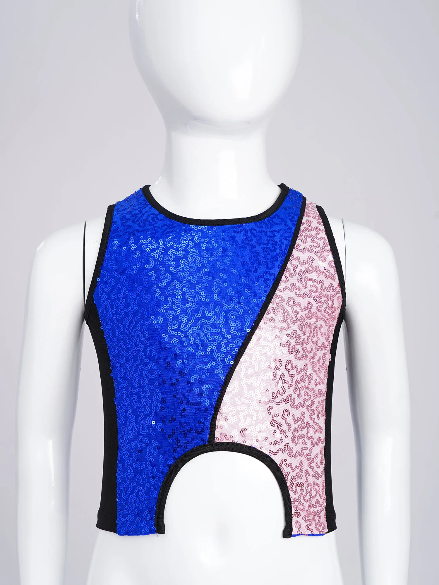 Teenager Mädchen Pailletten Jazz Latin Ballett Tanzkostüm Farbblock Patchwork Crop Top + Jazz Shorts für Karneval Halloween Performance