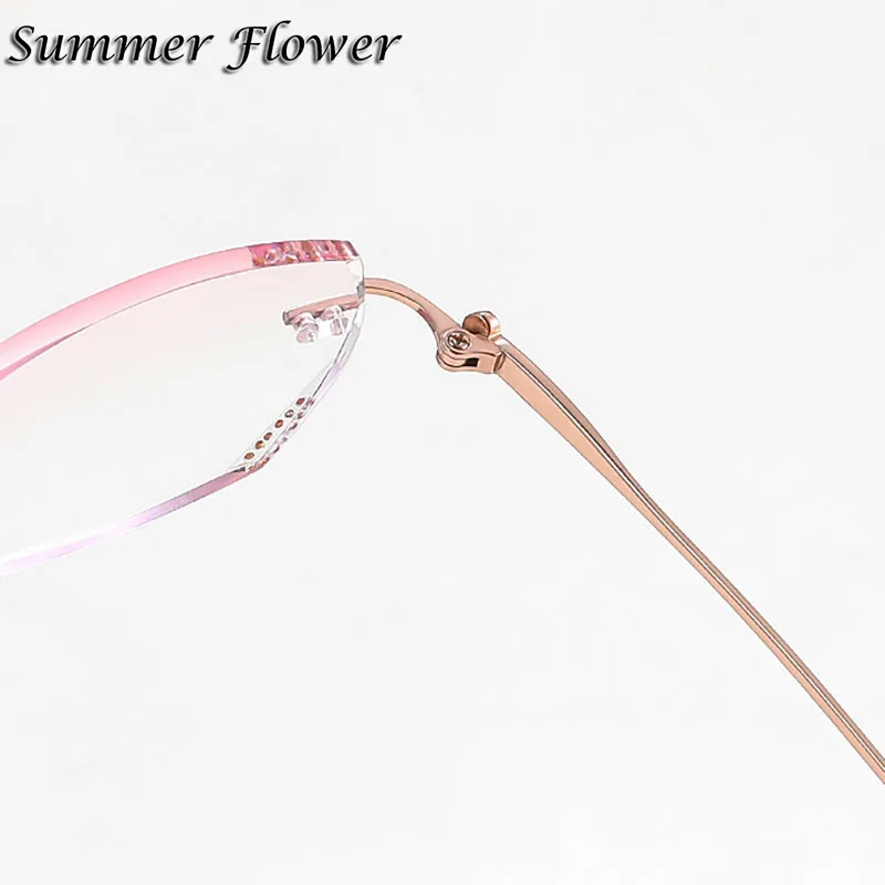 Picture 5: Customize Reading Glasses High End Titanium Rimless Frame Gradient Pink Lenses Prescription Anti Blue Ray Myopia Optical Glasses
