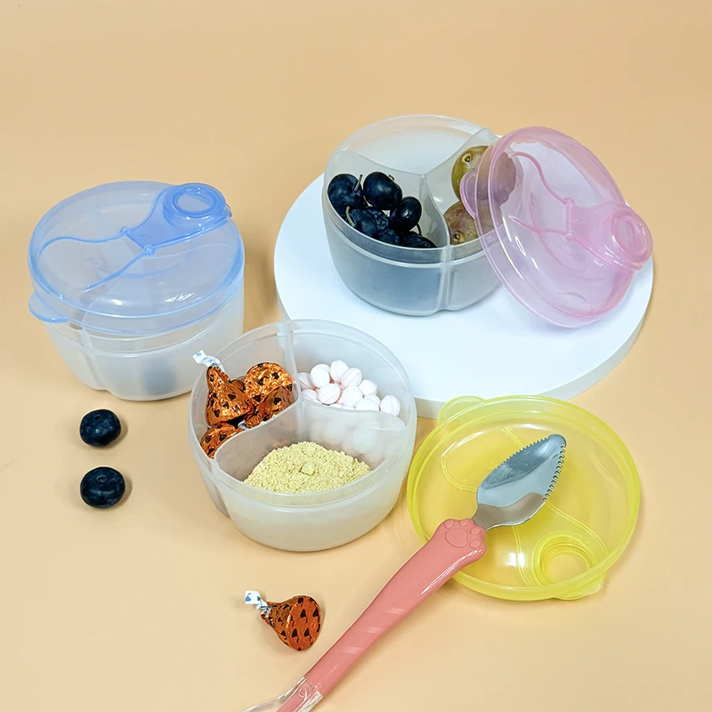 

3-Compartment Portable Baby Food Storage Box, Essential Grain Storage for Babies, Travel Cartoon Mini Portable Snack Dispenser