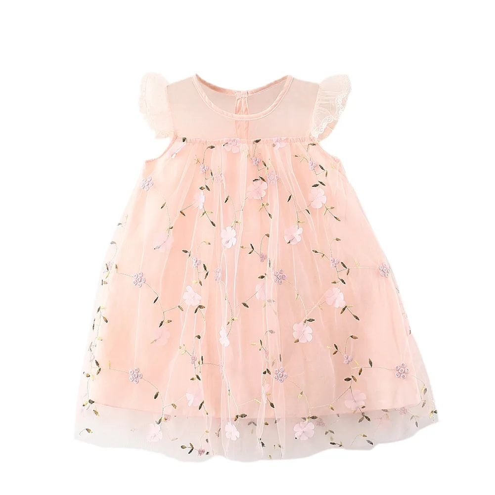 Children Girls Tulle Dresses 1-6T Party Sundress Short Sleeve Lace Birthday Dress Kids Outfit Cute Ruffle Princess Dress