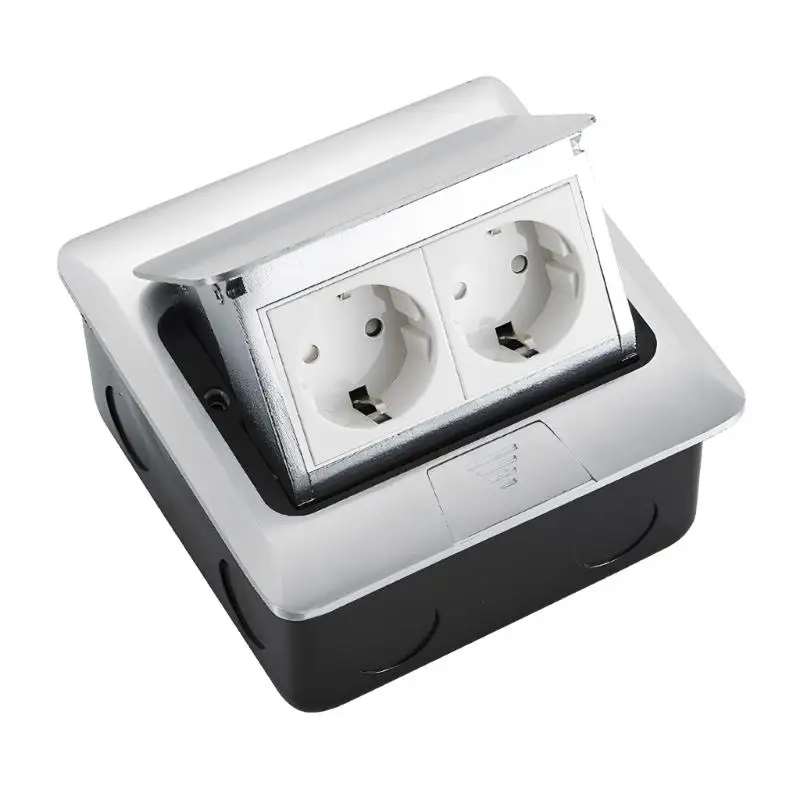 Universal Power Outlet Double Socket Replacement Retractable Recessed Socket for Kitchen, Worktop and Office Easy to Use D2RD