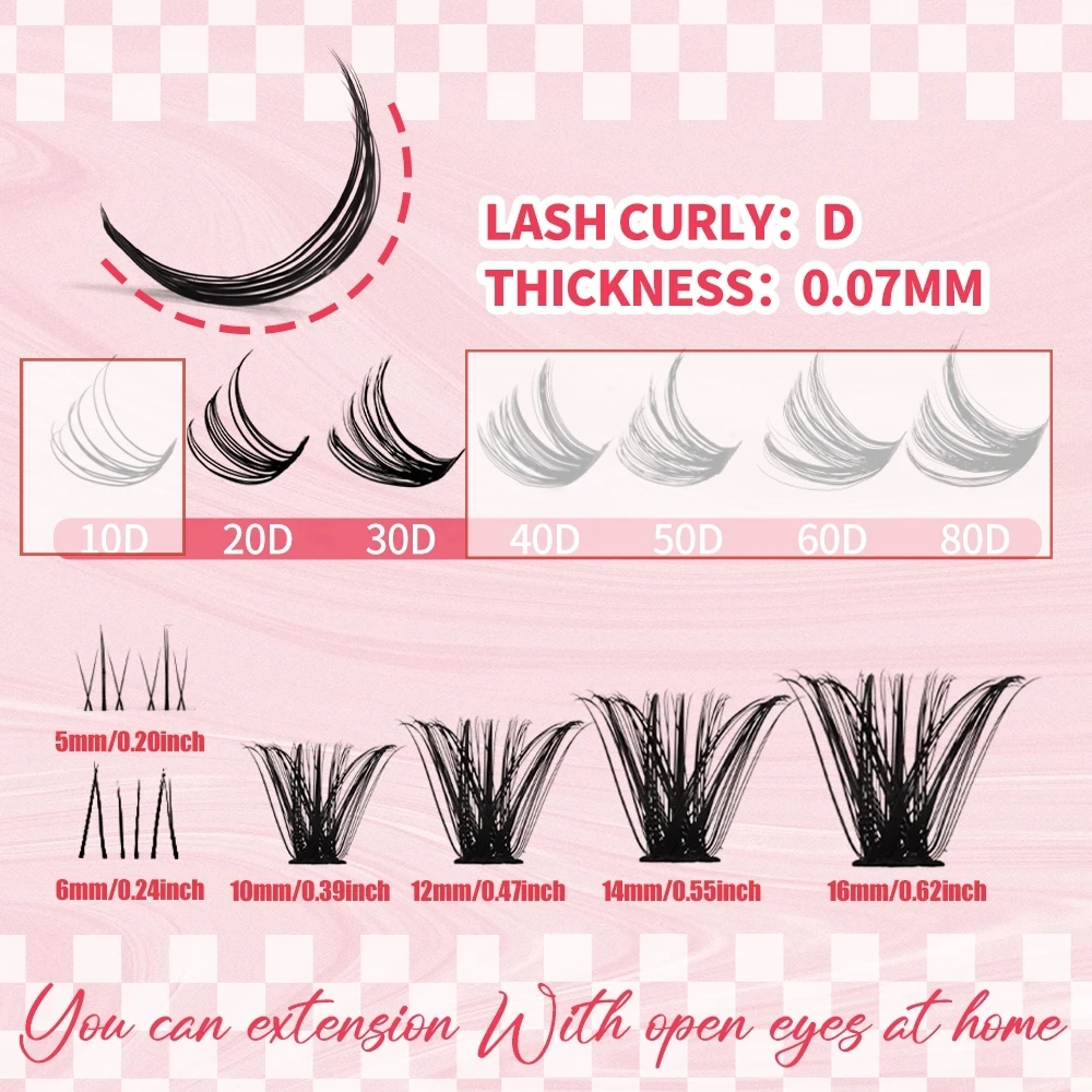Kit de cils DIY 240 grappes 20D/30D CD Curl effet épais naturel segmenté pour Extensions de cils