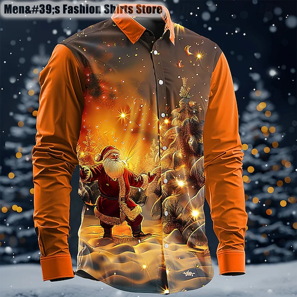 Men's new long-sleeved button-down shirt with Santa Claus and reindeer snowman series 3D printing casual all-match shirt