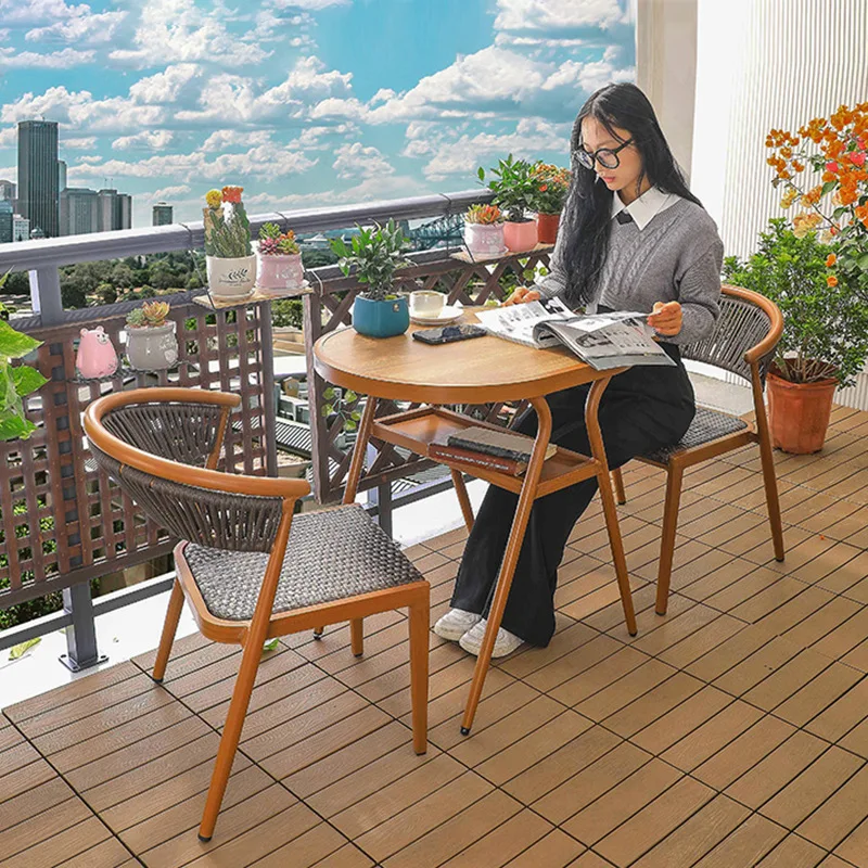 

Balcony rattan chair tea table three-piece combination leisure Internet celebrity one table and two chairs small apartment drink