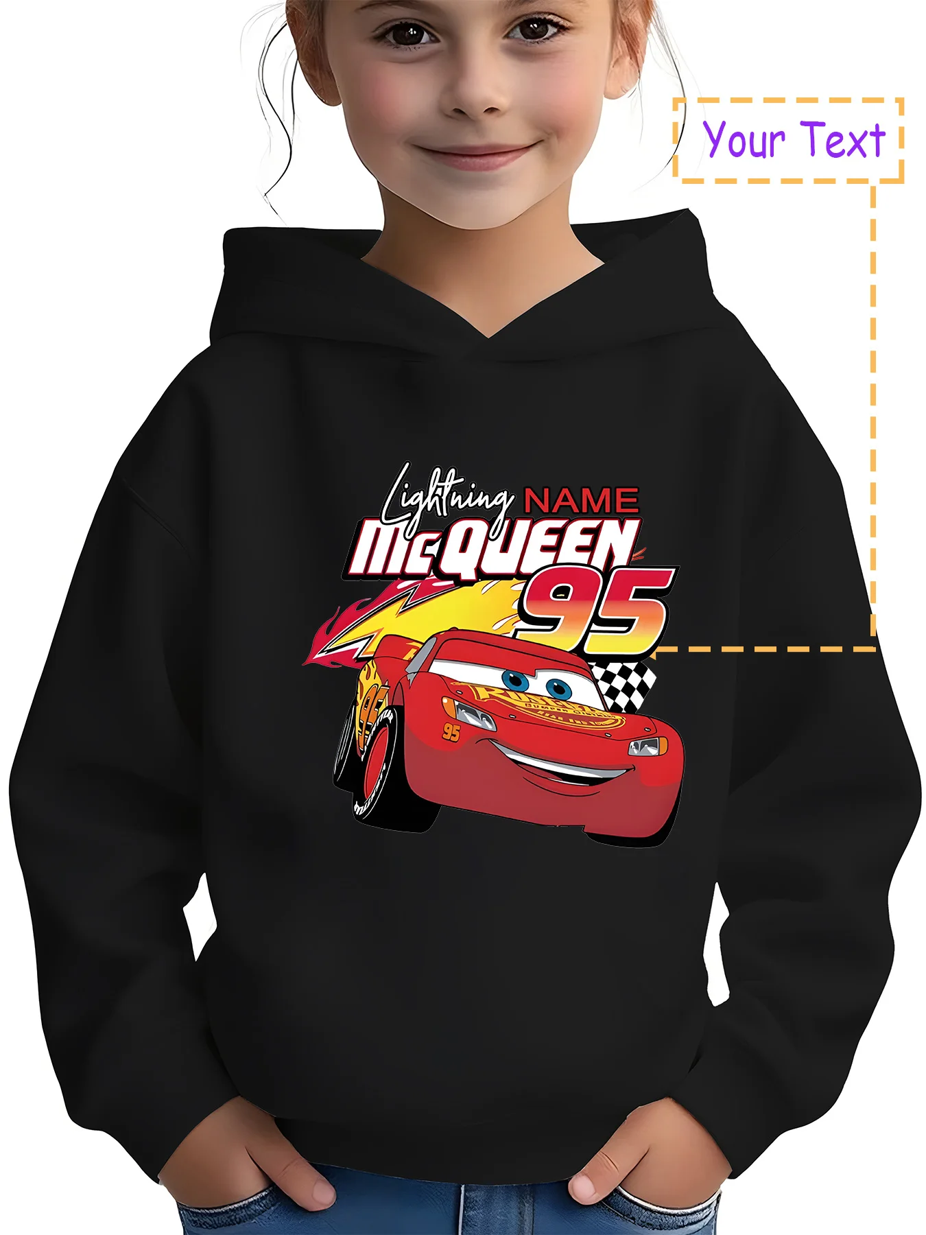 

MINISO Disney Cars Hoodie - Lightning McQueen cool print, suitable for daily school and racing theme parties, custom name