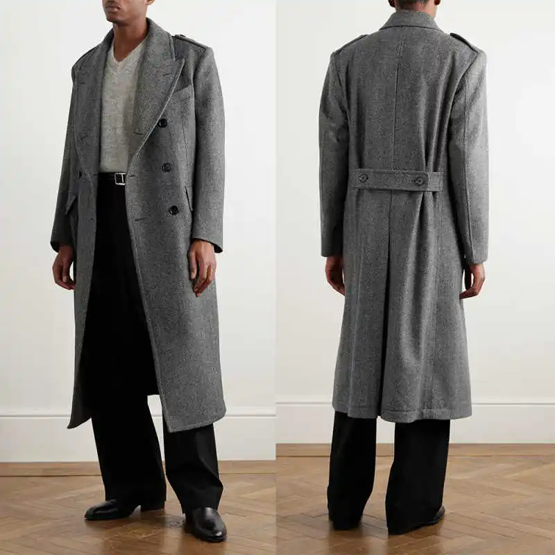 

Классический крой, мужское длинное пальто, Тренчи с остроконечными лацканами в елочку, большие размеры, двубортные деловые пиджаки по индивидуальному заказу