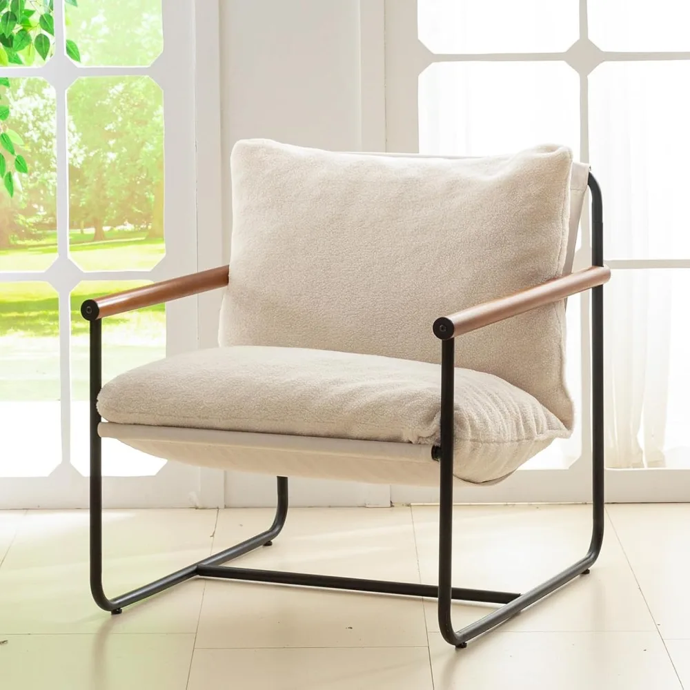 

Hot-Sell!Beige,Modern Accent Chair, Living Room Chair with Wood Armrests, Shredded Foam Cushion,estremely comfortable-NEW