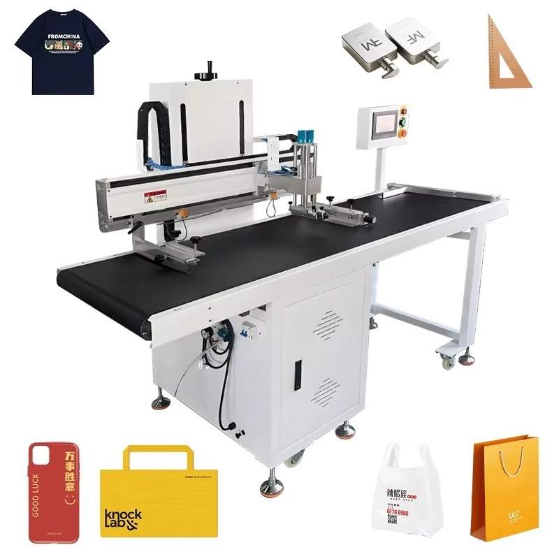 High-Speed Flatbed Fully Automatic Silk Screen Printing Machine With Conveyor for Plastic Bags Paper Cardboard Clothing Box
