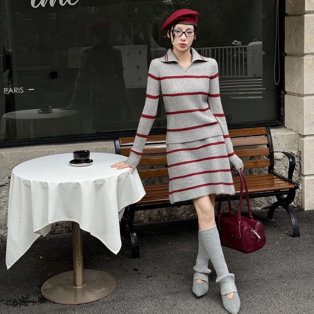 

Ленивый ветер, новый серый свитер, юбка, комплект из двух предметов, женский темперамент ранней осени, свободный вязаный пуловер, комплект с короткой юбкой