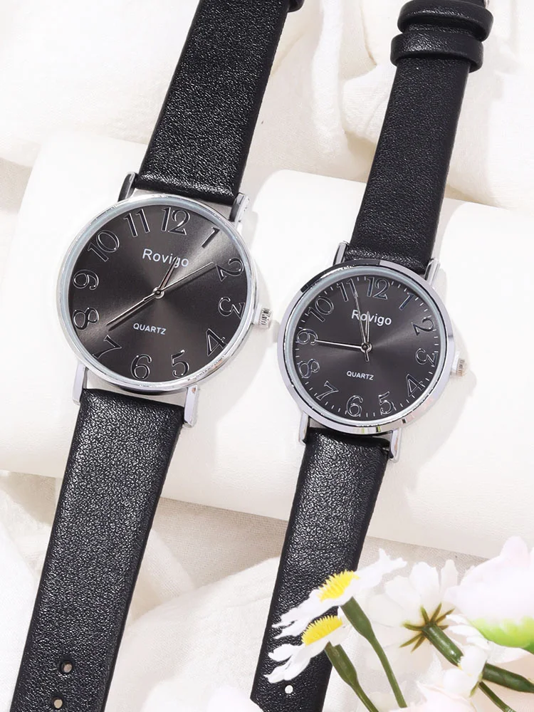 4pcs Minimalist Couple Watches for Male and Female Students, Digital Side Casual Fashion Versatile Quartz Watch, Couple Bracelet