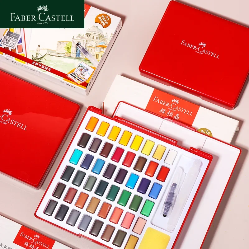 

24/36/48 цветов Набор акварельных красок Faber Castell в портативном футляре с ручками-кистью для воды и губкой для начинающих профессионалов