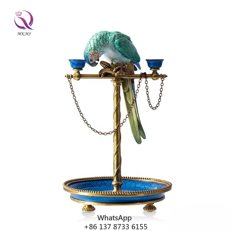 Classical Porcelain With Brass High-end Bird Tabletop Decoration 2heads Parrot Candle Holder For Home Decor