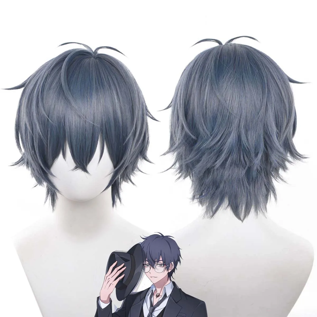 Men Anime Link Click Xavier Liu Xiao Cosplay Grey Blue Hair Wig