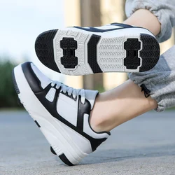 Children's walking shoes four-wheel lace-up girls' skates Boys' outdoor sports roller shoes Invisible shoes with wheels