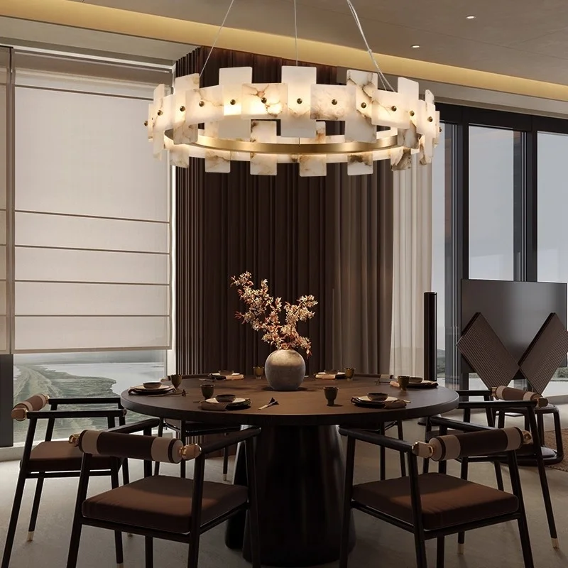 

Постмодернистский алебастровый светодиодный подвесной светильник, креативный мраморный потолочный светильник, латунное кольцо, длинная линейная люстра, украшение интерьера