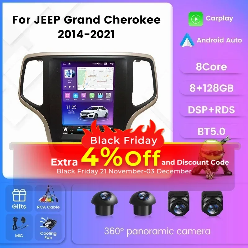 Tesla Style Screen For Jeep Grand Cherokee WK2 2014 - 2020 Car Radio Multimedia Video Player GPS Navigation Android Auto BT5.0