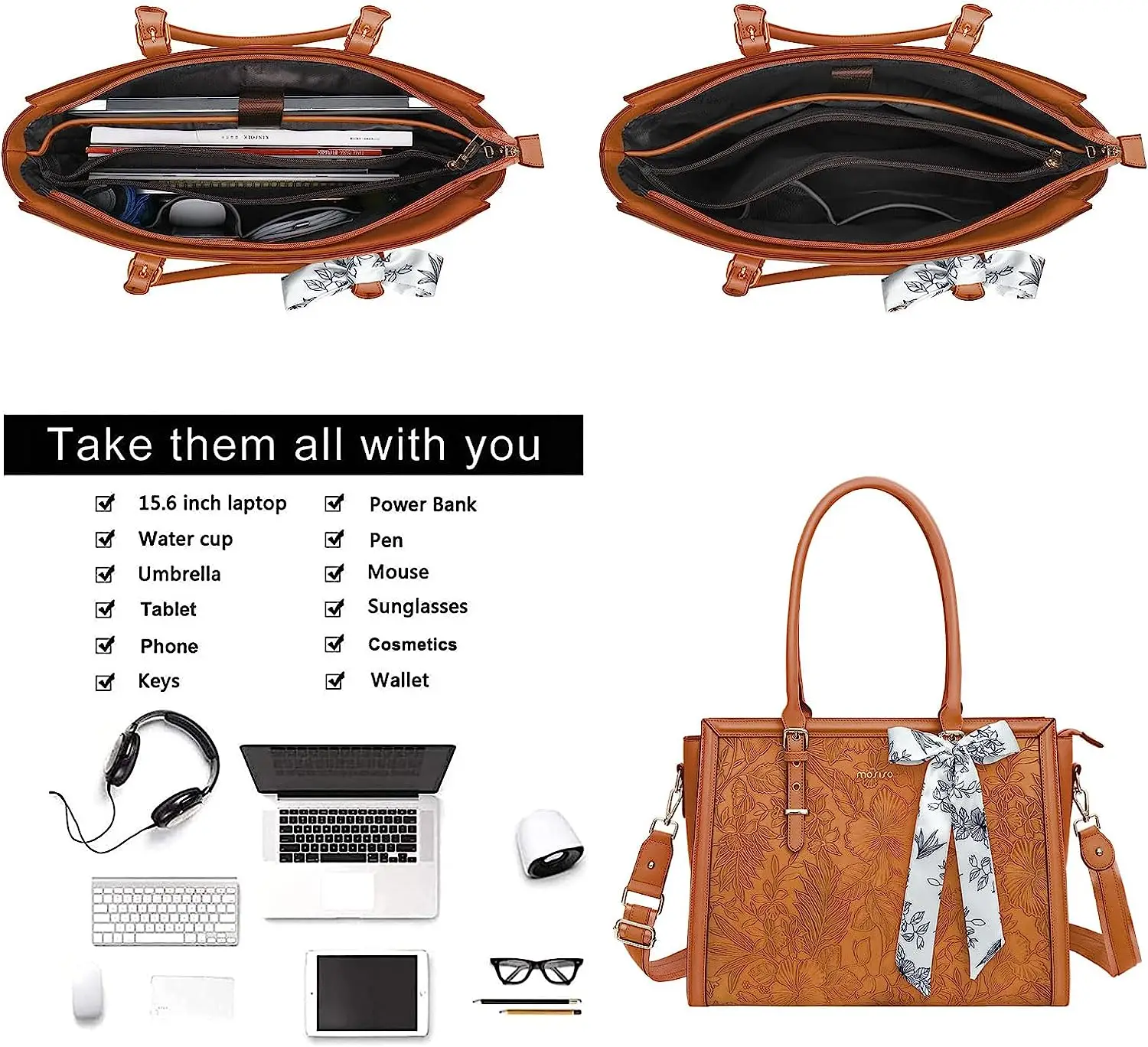 Torba na laptopa 15 16 17 17,3 cala PU Leather Tote Bag dla M4 M3 M2 M1 MacBook Air Pro Dell Notebook Torba na ramię damska — zdjęcie produktu 2