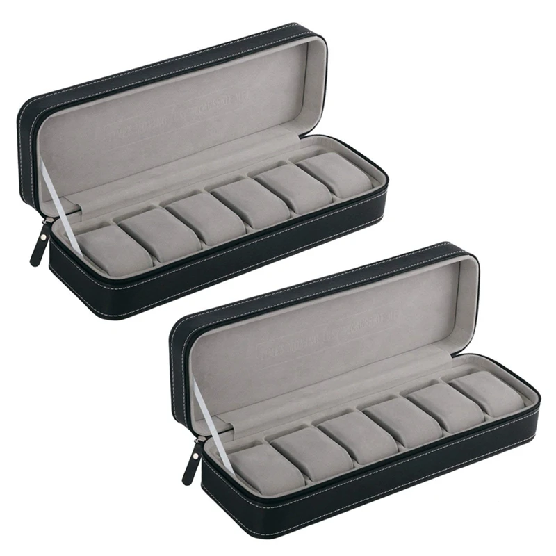 2X 6 Slot Watch Box Portable Travel Zipper Case Collector Storage Jewelry Storage Box(Black)