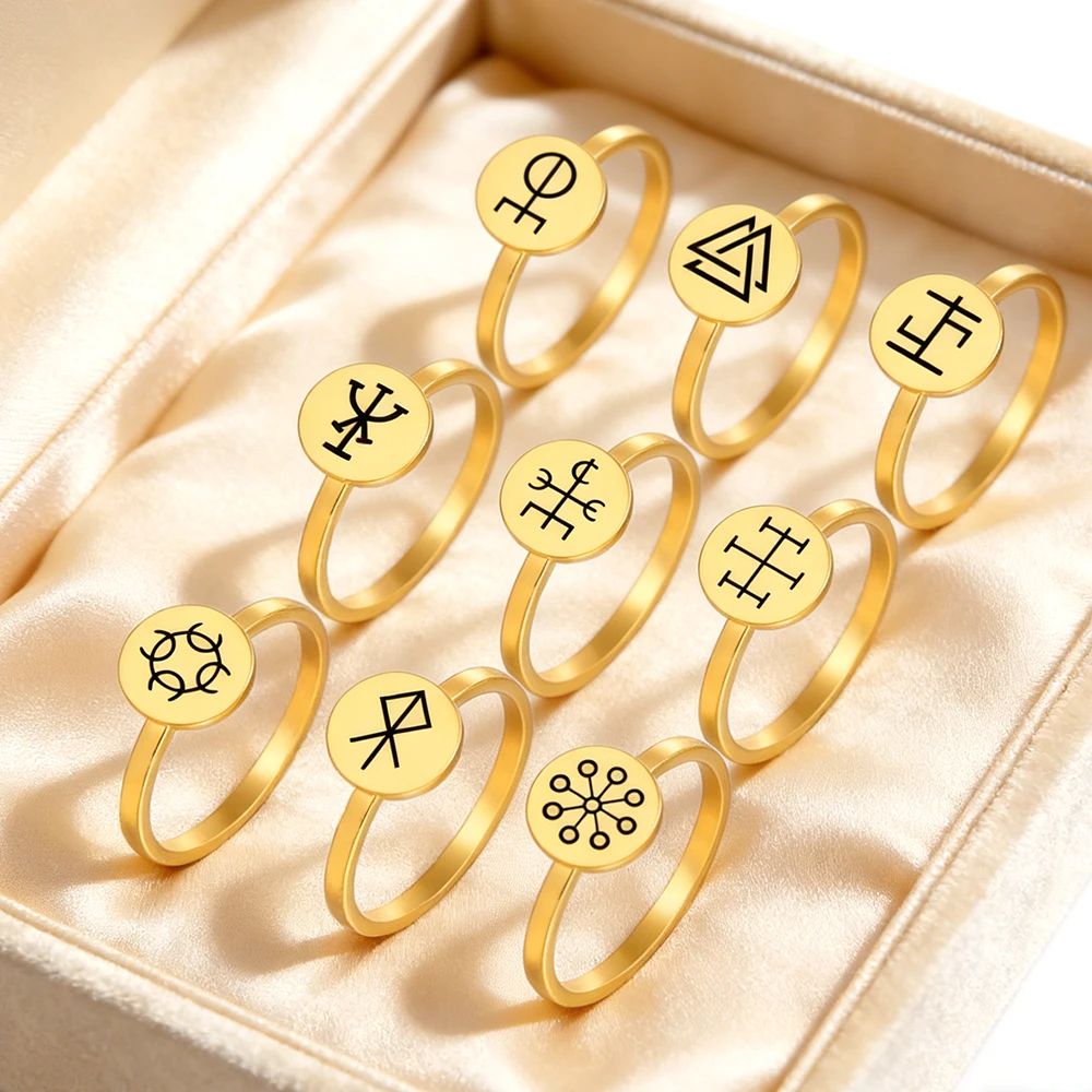 

Dawapara Vintage Odin Symbol Ring Tribal Ancient Symbols Runes Wiccan Protection Amulet Finger Rings Stainless Steel Jewelry