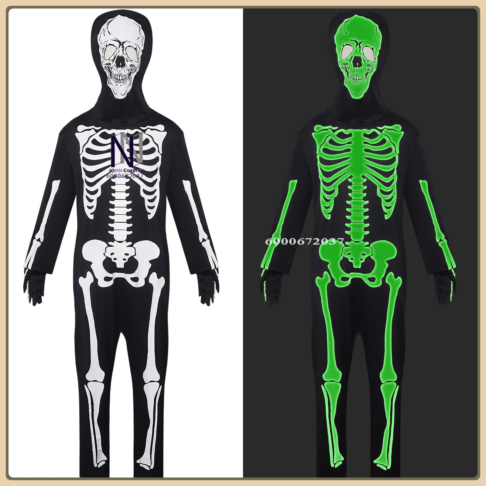 

Skeleton Cosplay Costume Glow-in-the-Dark Full Body Suit + Boot Covers Full Set High Quality Cosplay Costume (Kids/Adult)