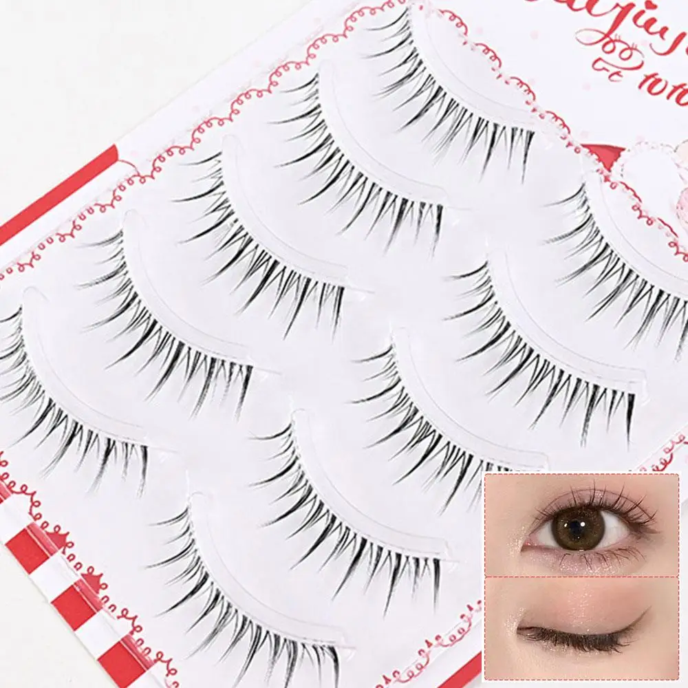 5 أزواج من الرموش الصناعية الطبيعية النحيلة الصغيرة الشيطان عيون كوميدية كورية طبيعية ناعمة على شكل حرف V أدوات مكياج تمديد الرموش #5