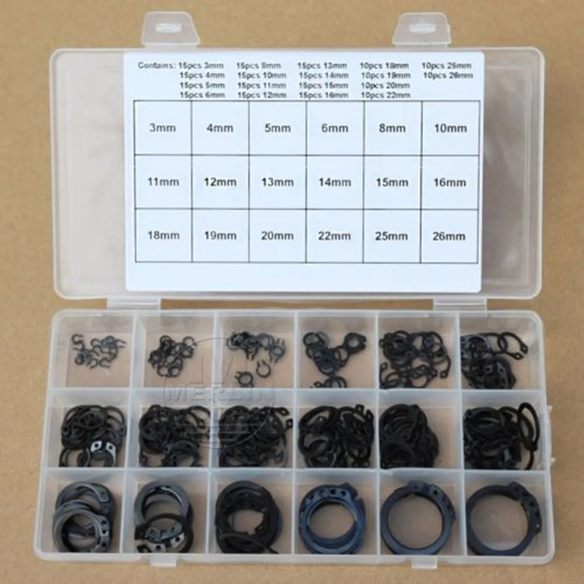 

240Pcs 3mm - 26mm Steel External Circlip Retaining Ring Snap Ring Assortment Kit