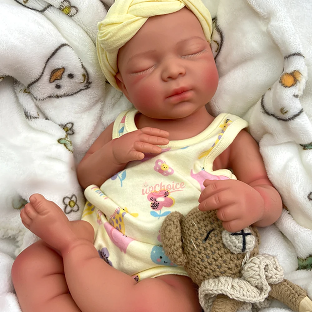 Waterproof Lifelike Painted 17" Full Body Platinum Silicone Reborn Bebe Doll Girl Muñeca Realistic Sleeping Baby With Mouth Open