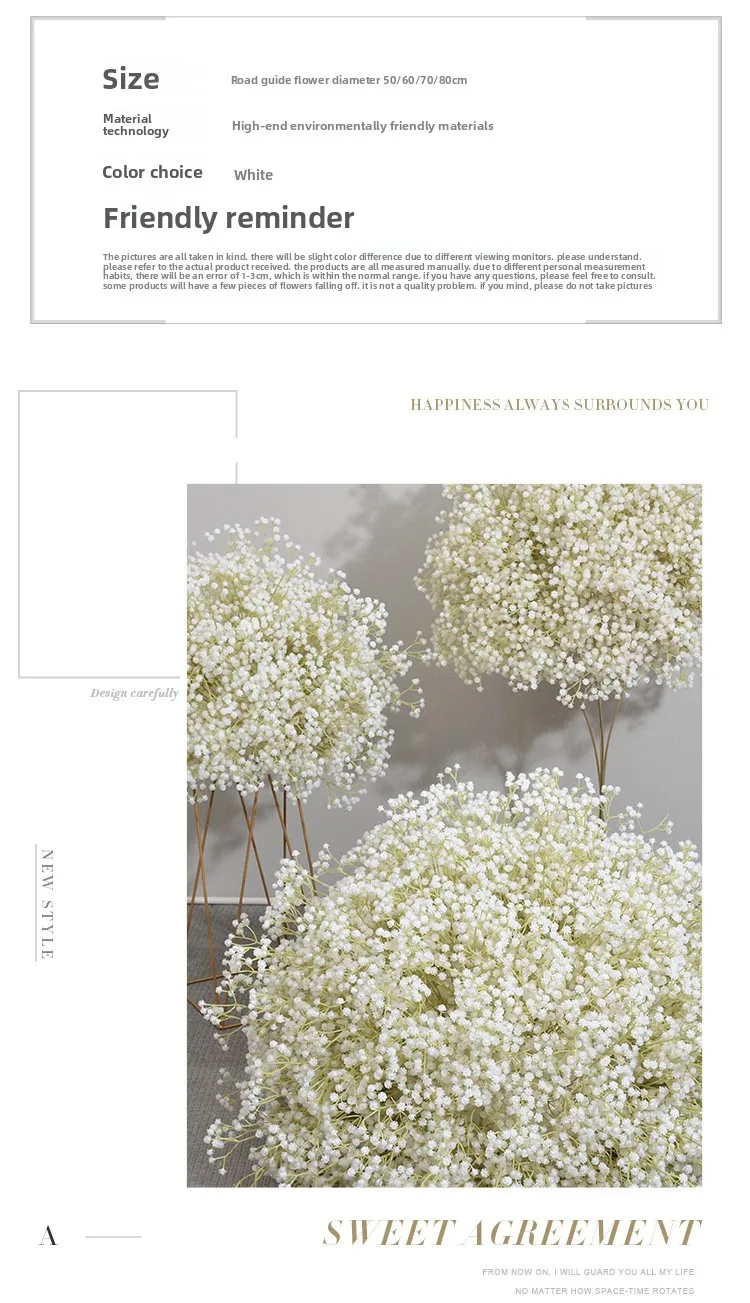 Großhandel Schleierkraut Künstliche Blumenkugel Hochzeitstisch-Mittelstück Blumenarrangement für Zuhause Bühnenhintergrund Künstliche Blumendekoration – Detail 7