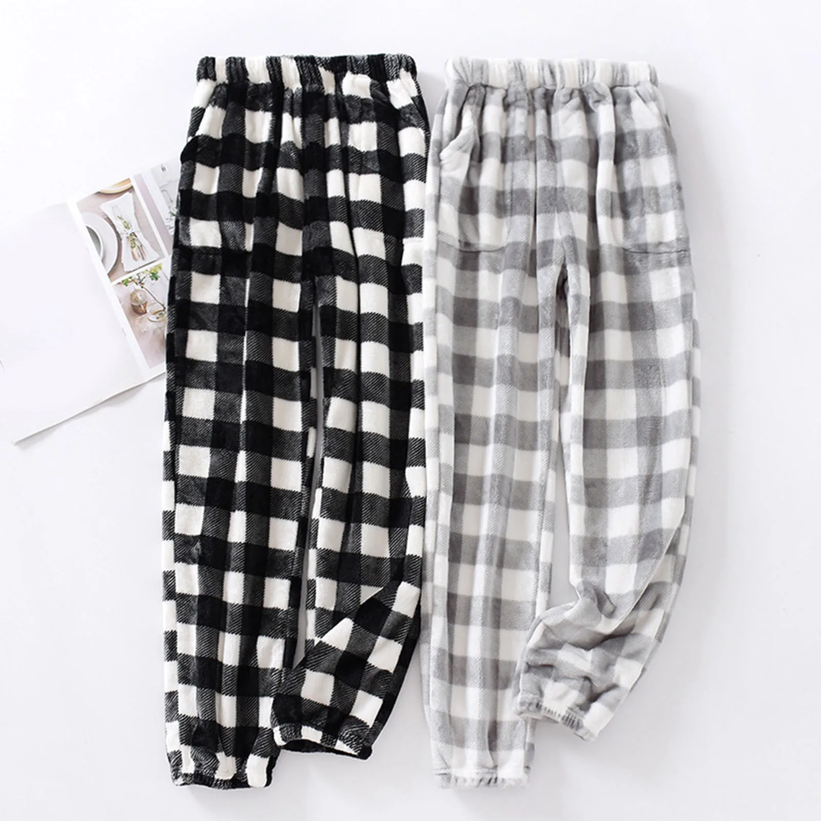 

Flannel Plaid Pants Men's Plush Bottoms winter warm Home Wear loose Sleepwear Casual Pajamas Comfort Trousers pantalones