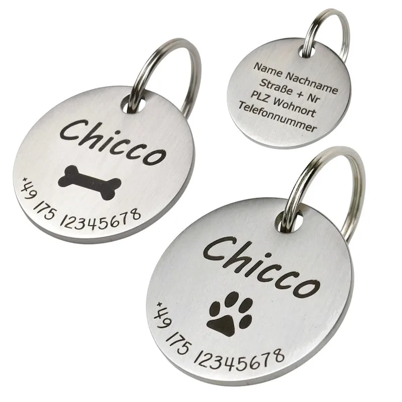 Personalized Cat Dog ID Tag Name with Cute Symbols Engraved Front and Back for Custom Pets Collar Anti-Lost Metal Charm