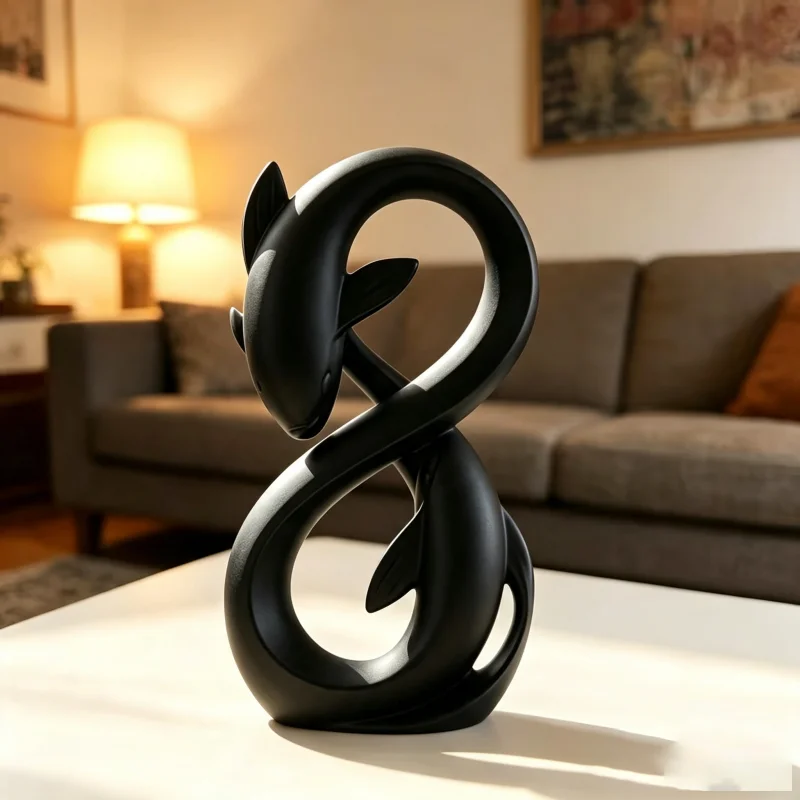 3D Printed Infinite Loop Fish Figurine,8-Shaped Fish Sculpture,Desktop Ornament For Living Room Office Table Home Decor