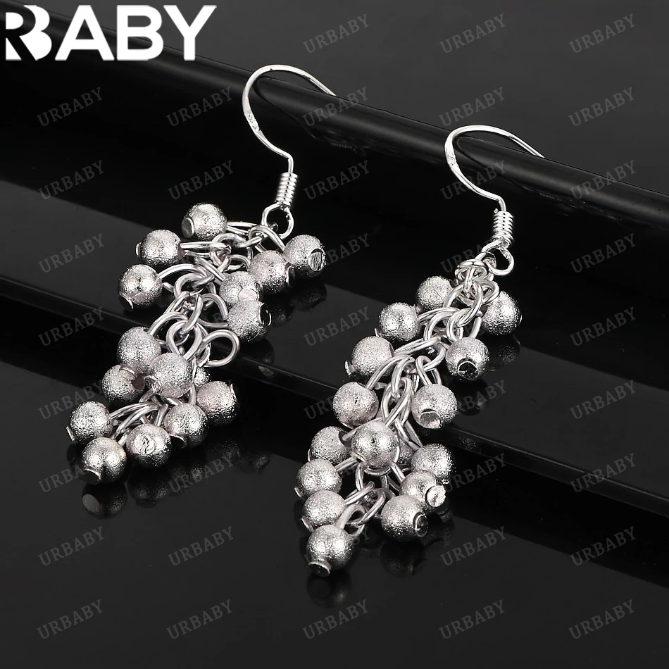 

URBABY 925 Sterling Silver Earring Frosted Grape Beads Drop Earrings For Women Jewelry Fashion Party and Daily Wear