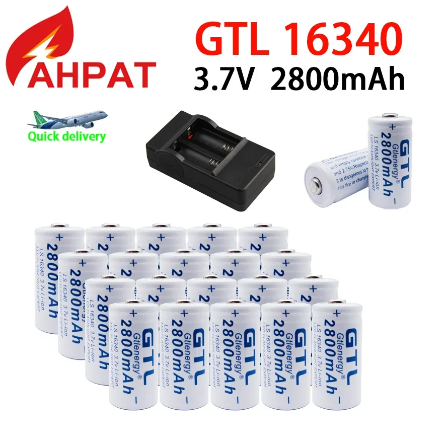 

2025 New 3.7V 16340 CR123A Li-ion Battery Rechargeable Batteriy 2800mAh CR123 for Laser Pen LED Flashlight Cell Security Camara