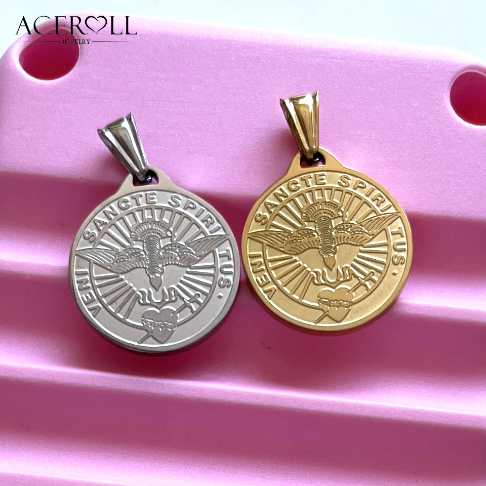 ACEROLL Stainless Steel Pendant of Come Holy Spirit Medal For Catholic