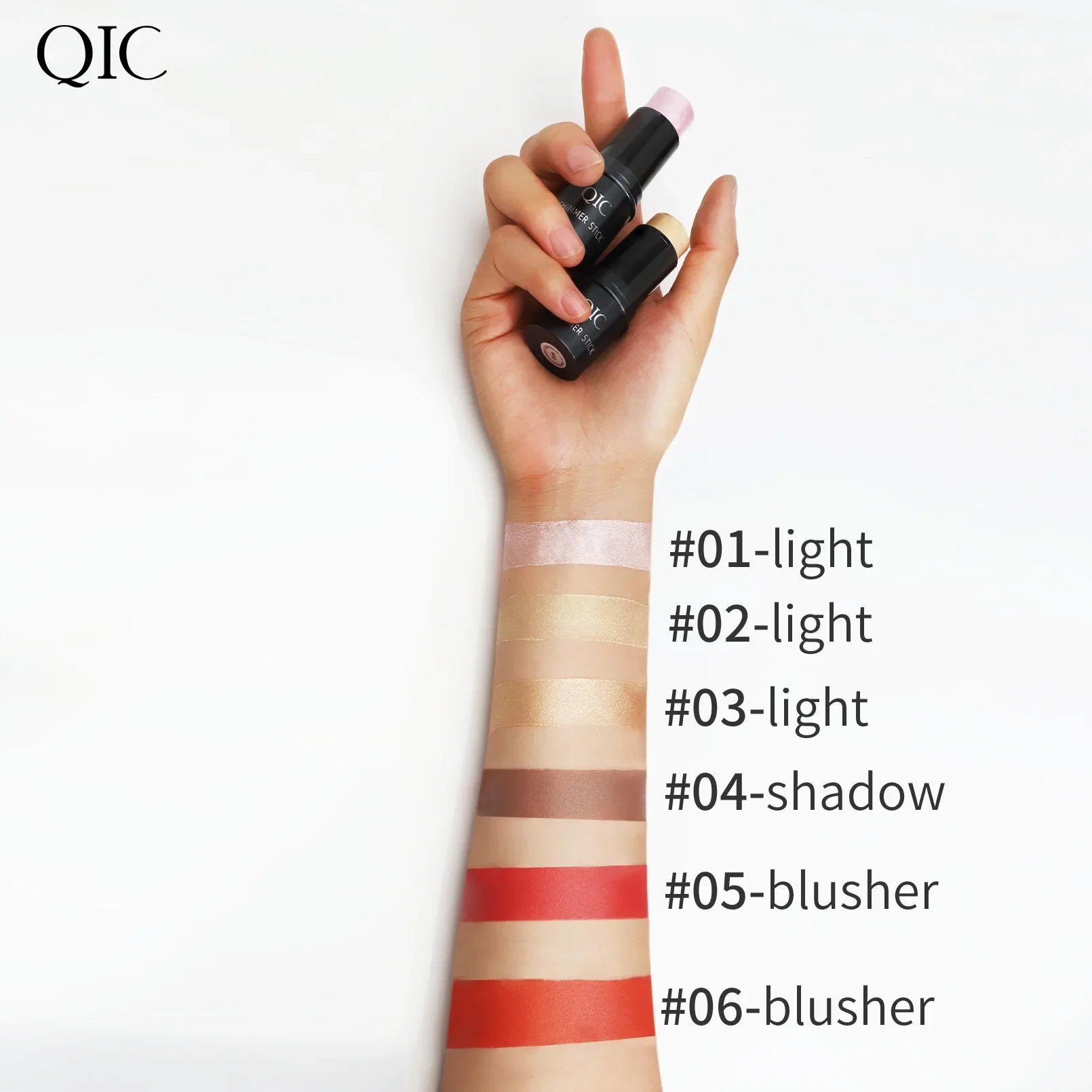 Qic 6-kleuren Contour Stick Highlight Fleuren Duurzame Waterdichte Concealer Multifunctionele Shimmer Blusher Oogschaduw Gezichtsmake-up