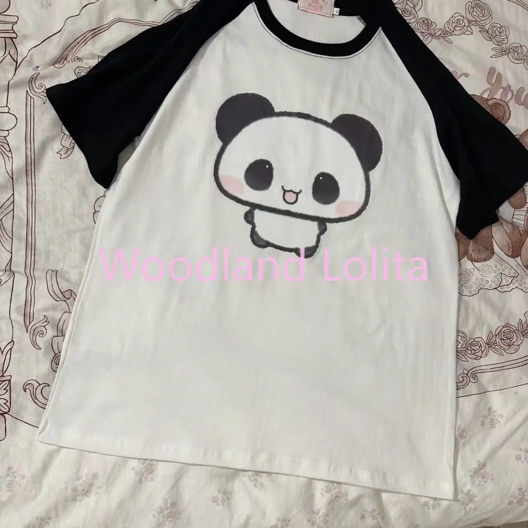 Cute T Shirt Short Sleeve Cartoon Panda Y2k Women's Japanese Summer Popular New Top White Black Casual Kawaii Pulovers Tees - view 3