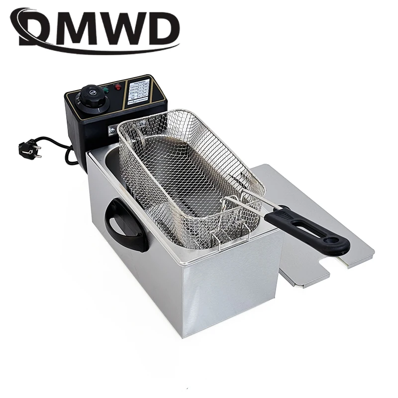 Freidora de aceite profunda eléctrica multifuncional de 4L, horno de parrilla de acero inoxidable, pollo, patatas fritas, máquina para freír aceite, olla caliente cilíndrica