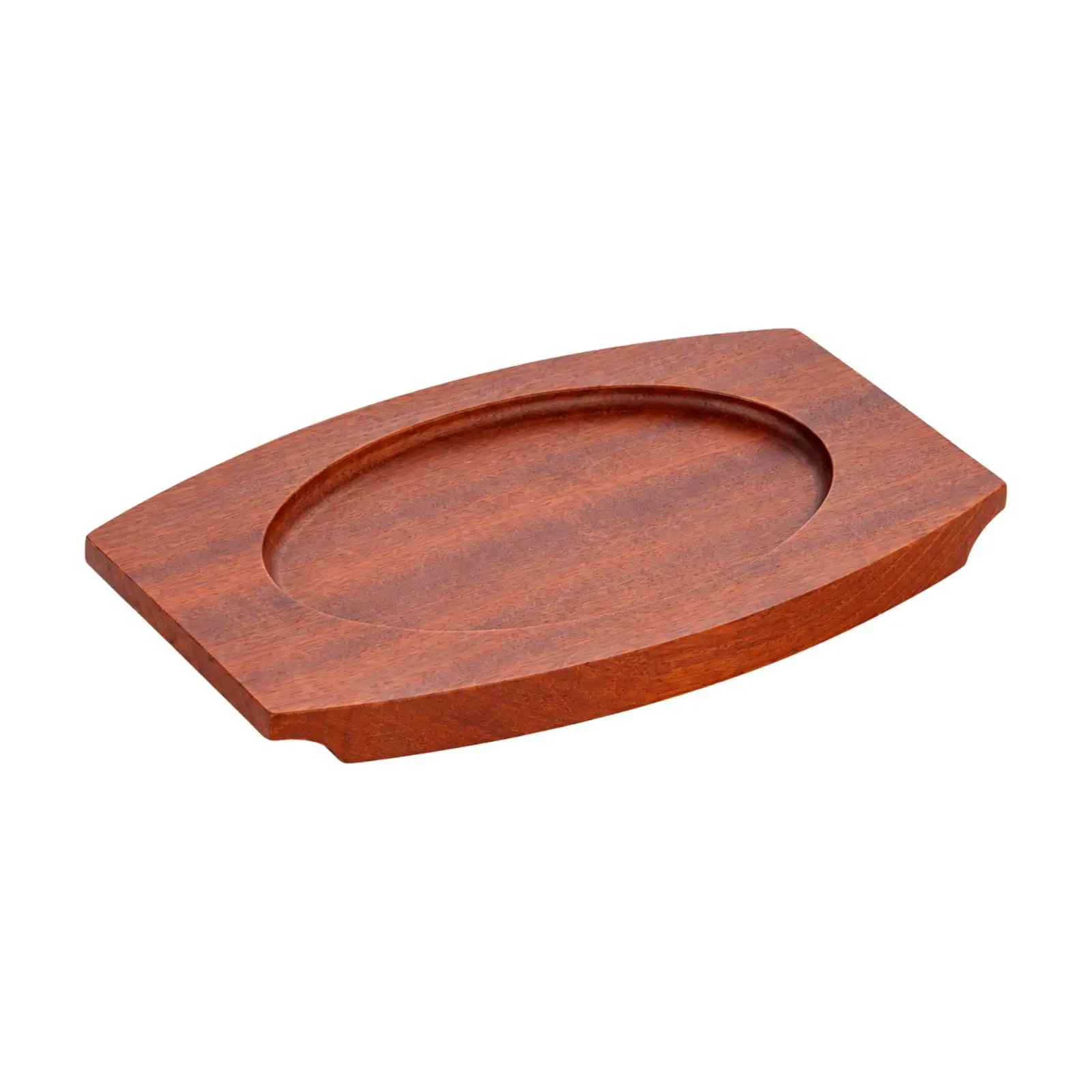 Stainless Steel Egg Shape Serving Pan with Wooden Holder for Sizzling Steak Seafood and Baked Pasta