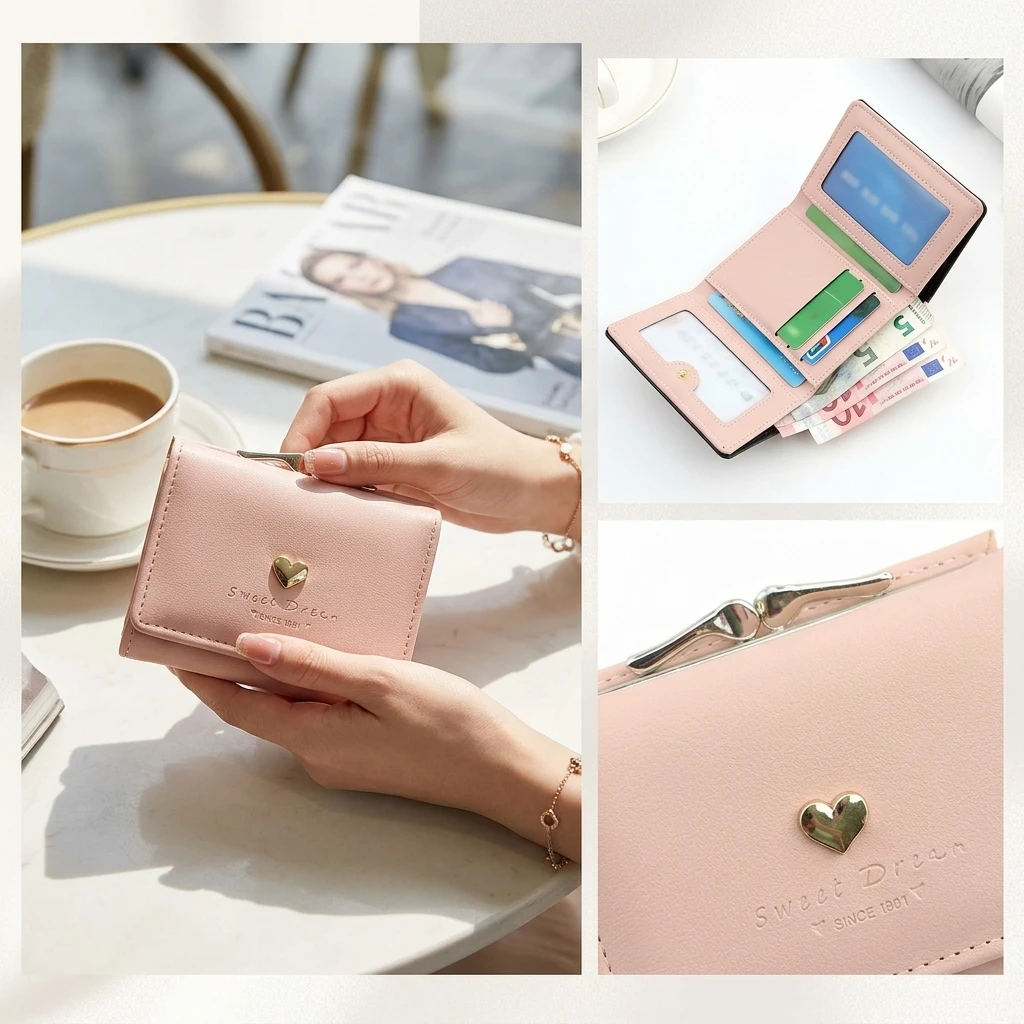 Small Women Wallet Loving Heart Short Women's Wallet Card Holder Girls Mini Woman Fashion Lady Coin Purse for Female Clutch Bag