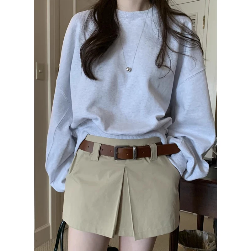 

Шикарный весенний круглый свитшот Ne Long Sve с высокой талией, свободный крой, универсальный комплект с утягивающей юбкой, брюки, моющийся W...