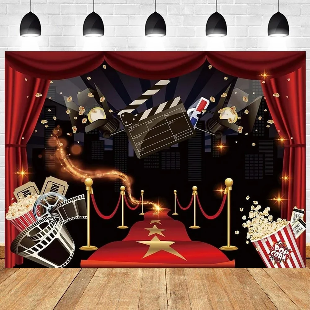 Cinema Movie Night Theme Photography Hollywood Red Carpet Film Event Star Backdrop Adults Birthday Party Red Carpet Decorations