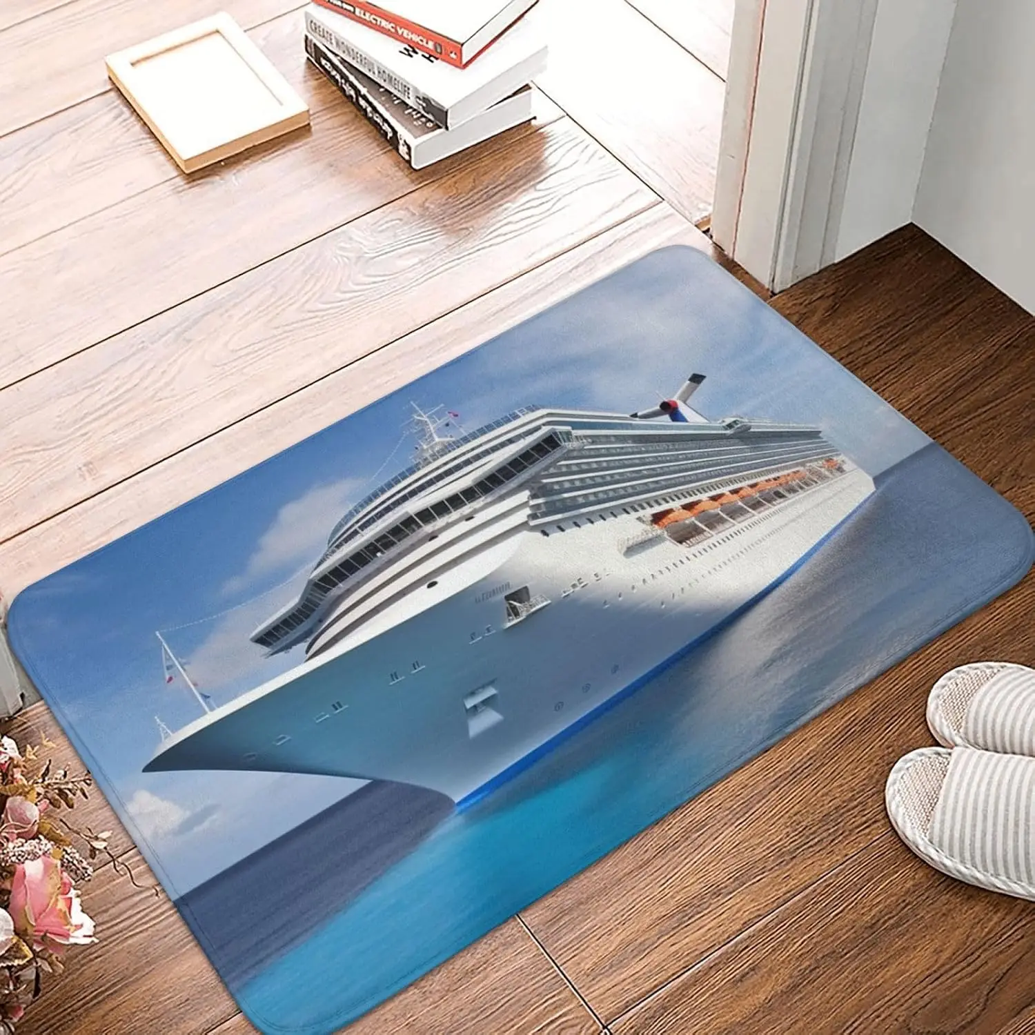 Luxury Cruise Ship Door Mat Blue Ocean Liner Floor Mat Travel Nautical Entrance Rug Non-slip Washable Bathroom Home Decor Carpet