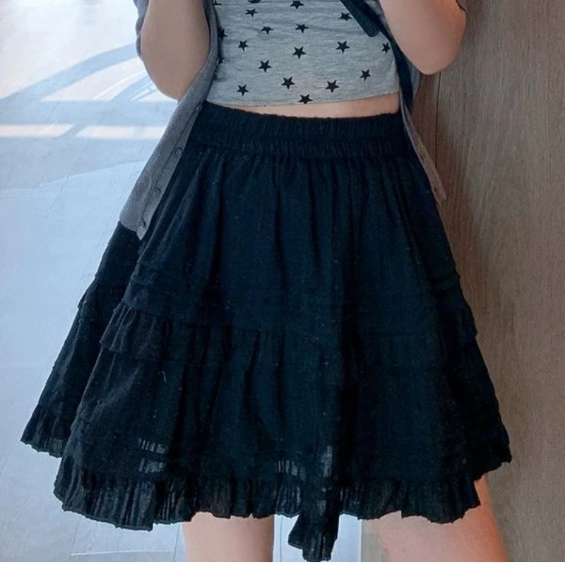 

White Women's Skirt 2025 Fashion Sweet Jupe High Waist A-line Summer Saia Ruffles Korean Mini Skirts