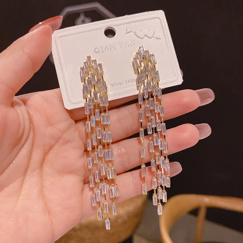 Luxurious Real Gold Plated Dangle Earrings For Women Delicate Zircon Long Tassel Earrings Party Jewelry Accessories Gifts